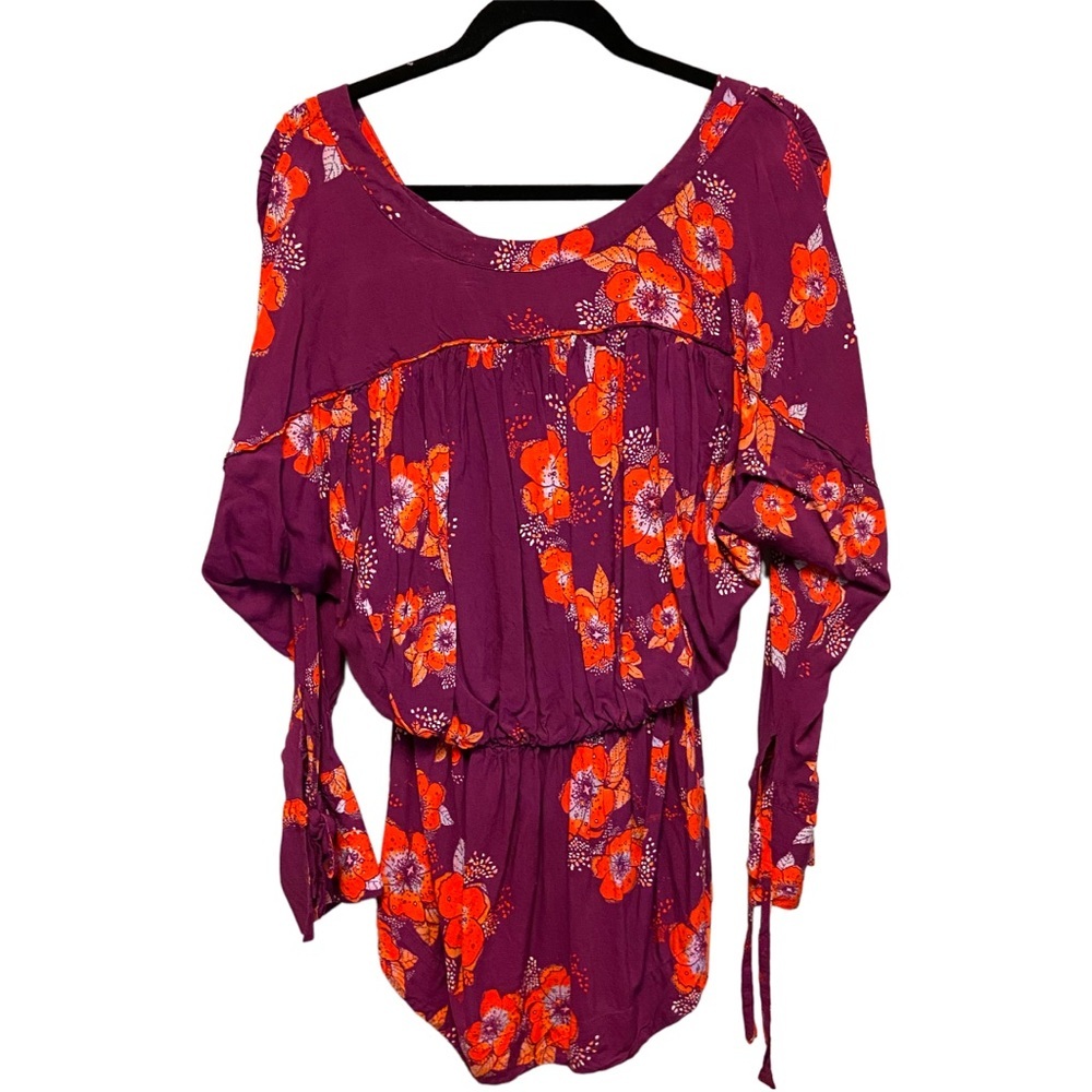 Free People Purple Floral Tuscan Dreams Cottagecore Tunic Blouse 4741 - Picture 5 of 8